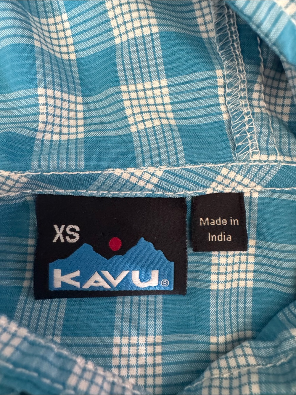 KAVU Plaid Half Zip Hooded Pullover XS Blue White Coastal Outdoor Lightweight O9 - Picture 7 of 8